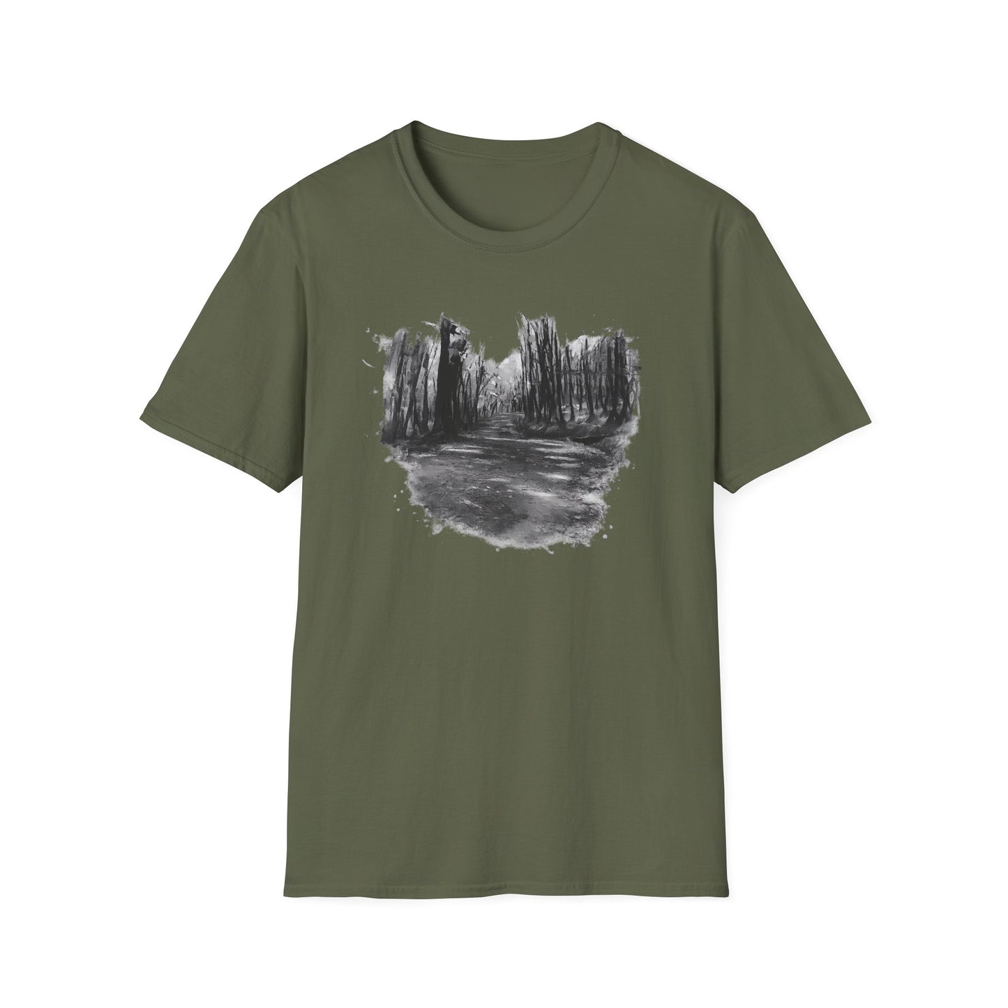 Unisex Softstyle T-Shirt with Abstract Landscape Art, Casual Wear, Gift for Art Lovers, Everyday Fashion, Nature Inspired Tee - TRV