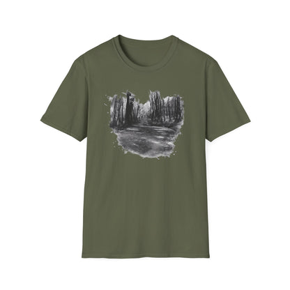 Unisex Softstyle T-Shirt with Abstract Landscape Art, Casual Wear, Gift for Art Lovers, Everyday Fashion, Nature Inspired Tee - TRV