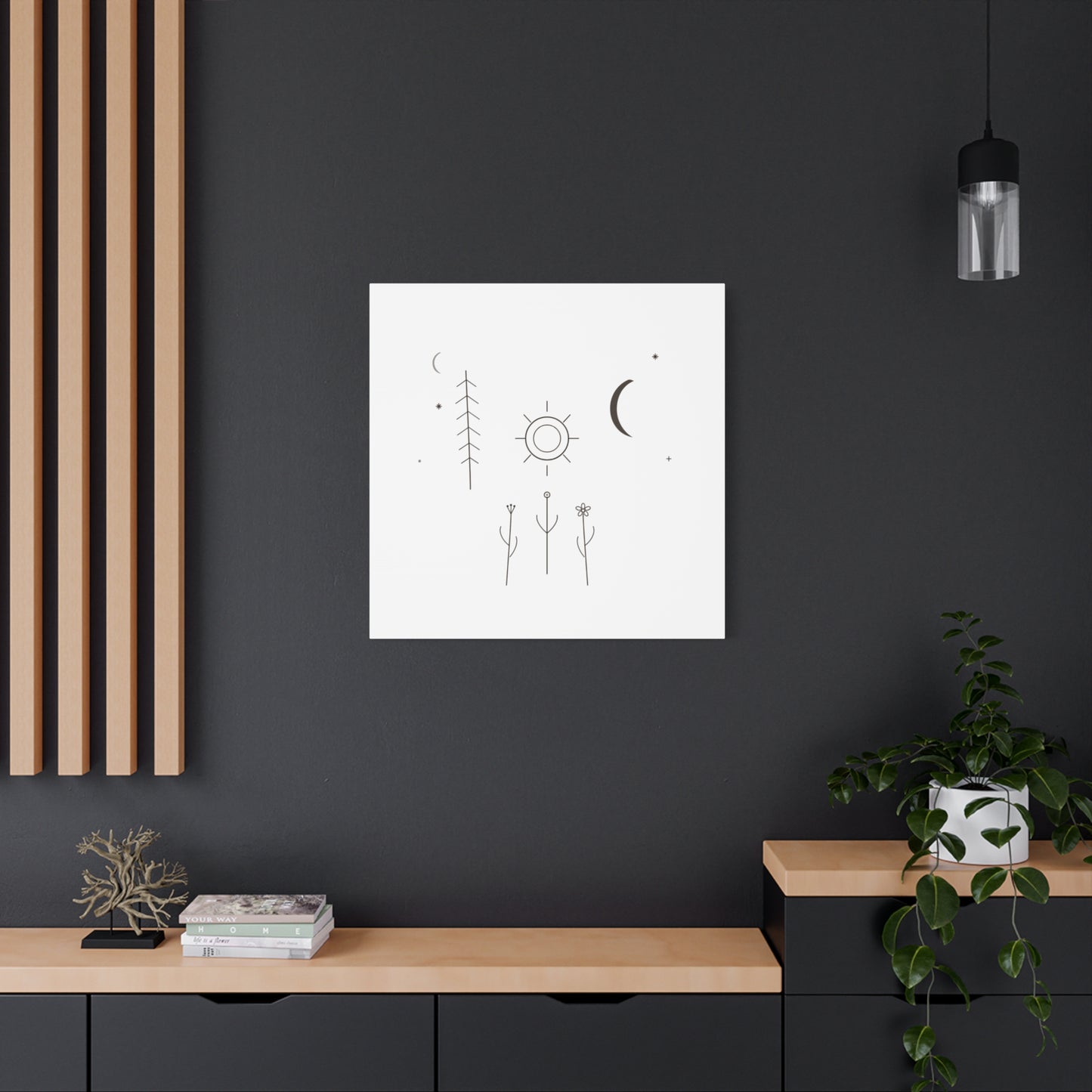 Minimal Sun Moon Botanical Canvas | Stretched Matte Wall Art