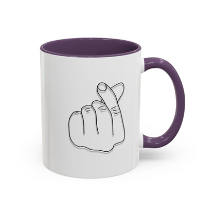 Minimal Korean finger heart accent mug by Printify, 11oz or 15oz ceramic coffee mug with simple design and clean white finish.