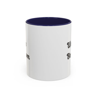 Black-trim ceramic coffee mug by Printify with "World's Best Mom" accent design, perfect for Mother's Day gift.