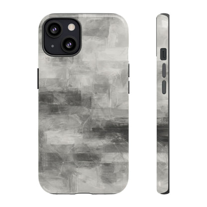 Abstract gray grid phone case for iPhone, tough protective cover by Printify with modern geometric design.