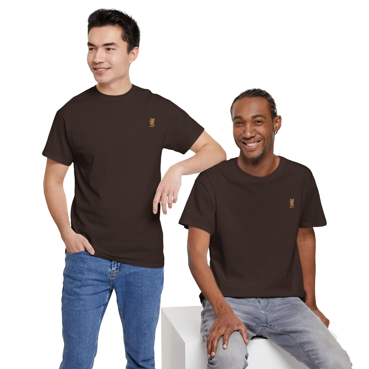 Brown kitten graphic T-shirt for cat lovers, featuring a cute cat design on a comfortable casual tee.