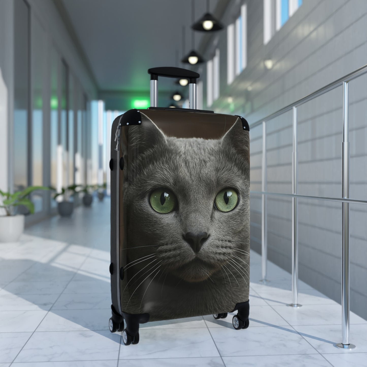 Green-Eyed Cat Carry-On Suitcase — Photo Realistic Cat Face Luggage