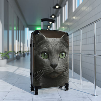 Green-Eyed Cat Carry-On Suitcase — Photo Realistic Cat Face Luggage