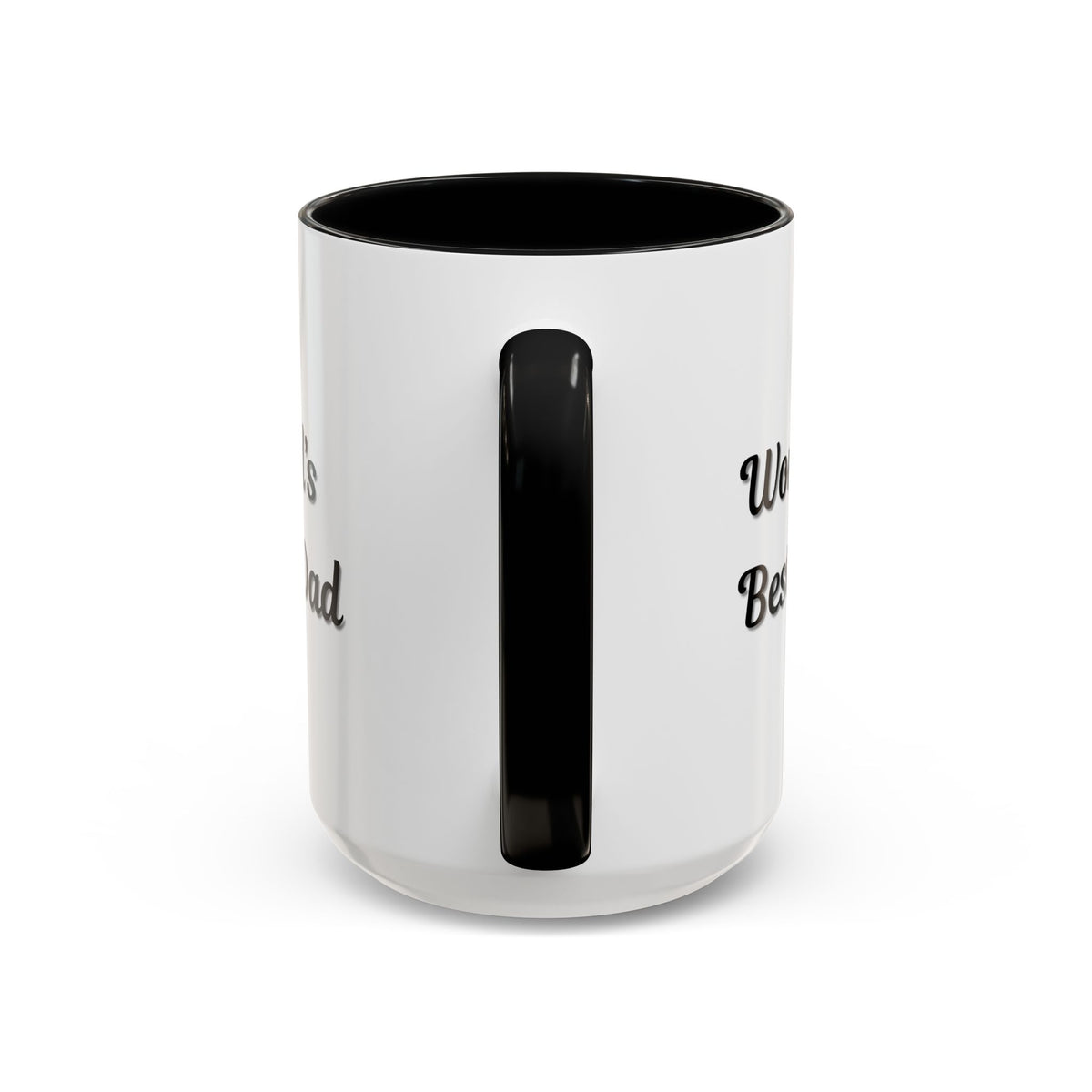 Black trim ceramic coffee mug with "World's Best Dad" inscription, available in 11/15oz sizes, by Printify.