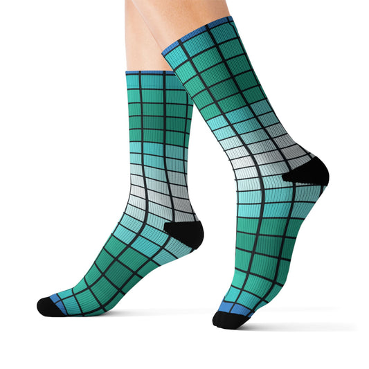 Teal Gradient Grid Socks | Sublimation Patterned Socks