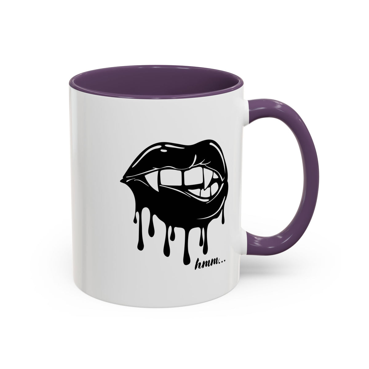 Black drip lips graphic coffee mug with bite detail, 11oz or 15oz size, by Printify, featuring bold, artistic lip design.