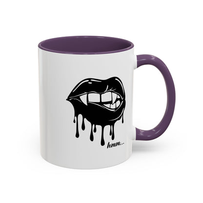 Black drip lips graphic coffee mug with bite detail, 11oz or 15oz size, by Printify, featuring bold, artistic lip design.