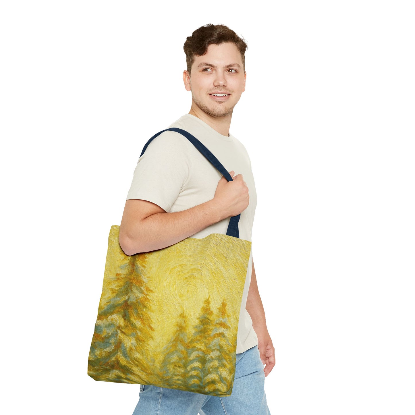Eco-friendly canvas tote bag with artistic abstract design, ideal for beach or daily use, by Printify.