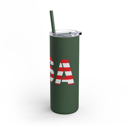 USA Flag Tumbler - 20oz Skinny Matte Drinkware, Travel Mug, Patriotic Gift, Fourth of July, Summer BBQ, Camping, Outdoor - TRV