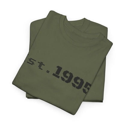 Vintage minimalist Est. 1995 T-shirt by Printify featuring a clean design and birth year text on a classic cotton tee.