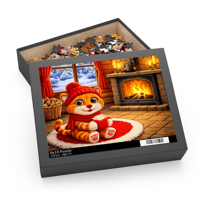Cozy Cat by Fireplace Puzzle