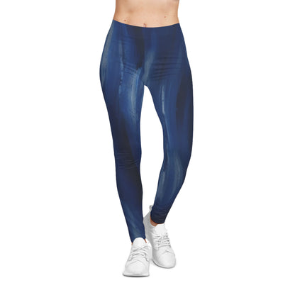 Women's blue marble print leggings with all-over marble pattern, casual yoga pants from Printify, shown on a model.