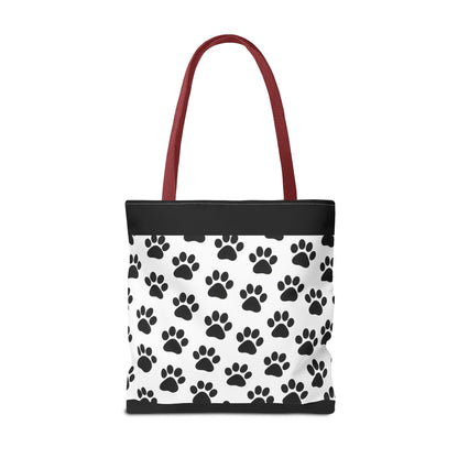 Eco-friendly paw print tote bag by Printify, featuring a stylish design perfect for dog and cat lovers.