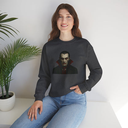 Black vampire portrait crewneck sweatshirt by Printify featuring a detailed vampire illustration on the front.