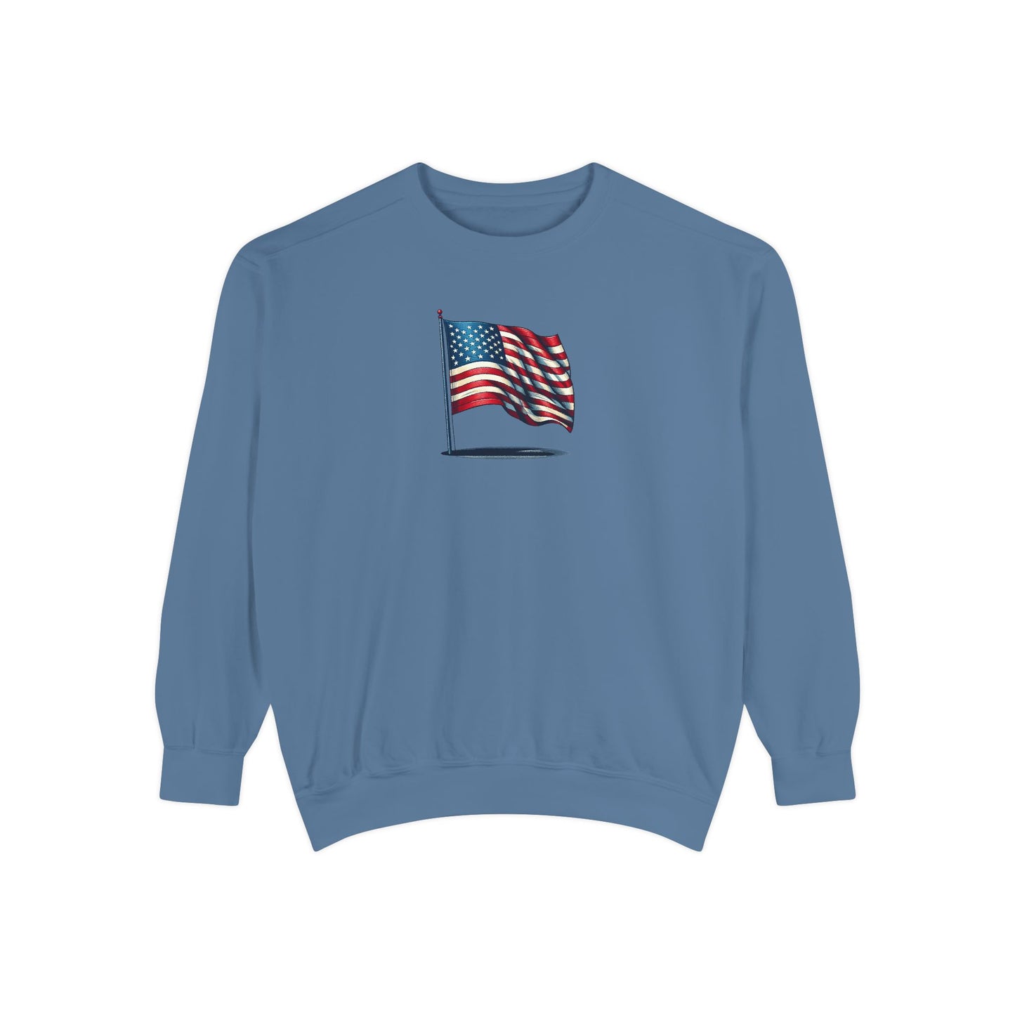 Patriotic Unisex Garment-Dyed Sweatshirt with Vintage American Flag, Cozy Fall Outfit, Statement Sweater, Gift for Veterans, Casual Fashion - TRV