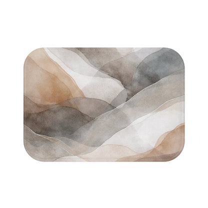 Neutral Watercolor Abstract Bath Mat | Earth Tone Bathroom Rug
