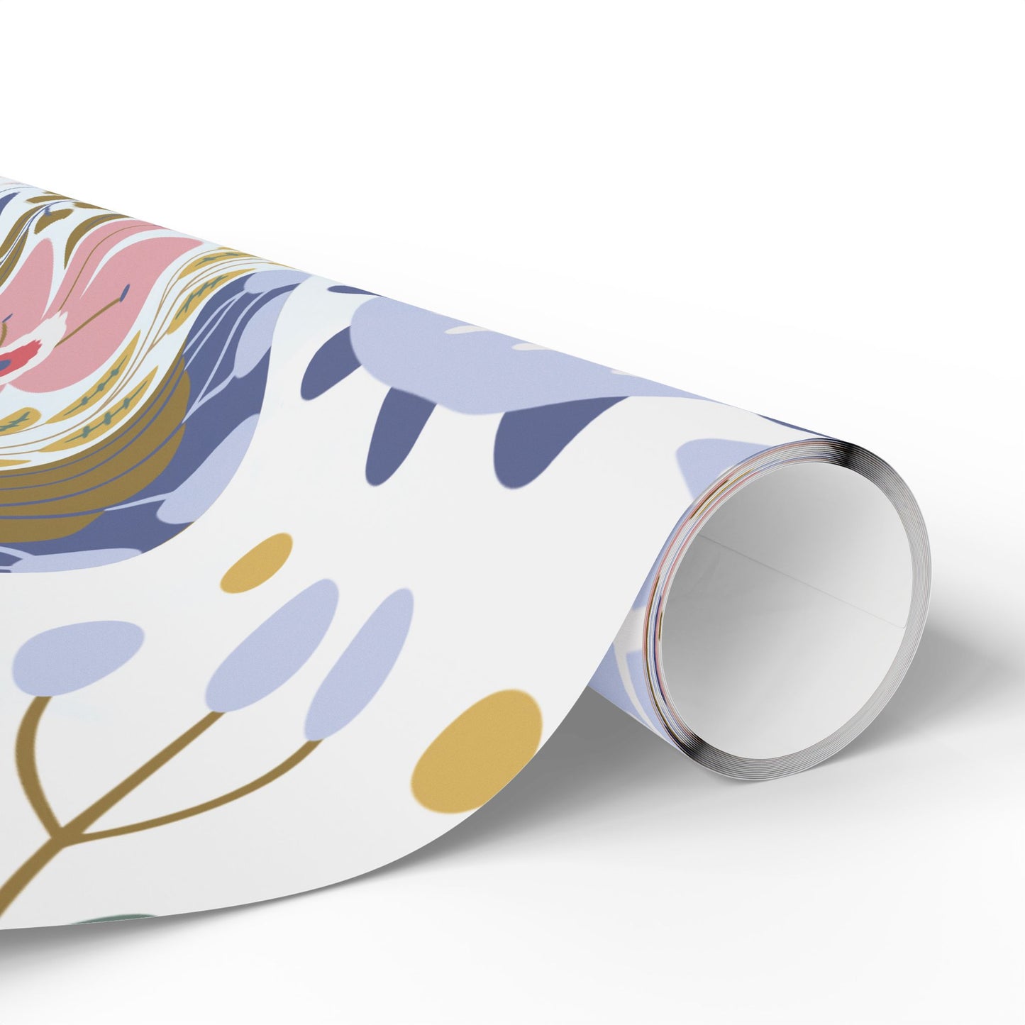 Floral Butterfly Wrapping Paper Roll — Elegant Blue & Gold Garden Gift Wrap