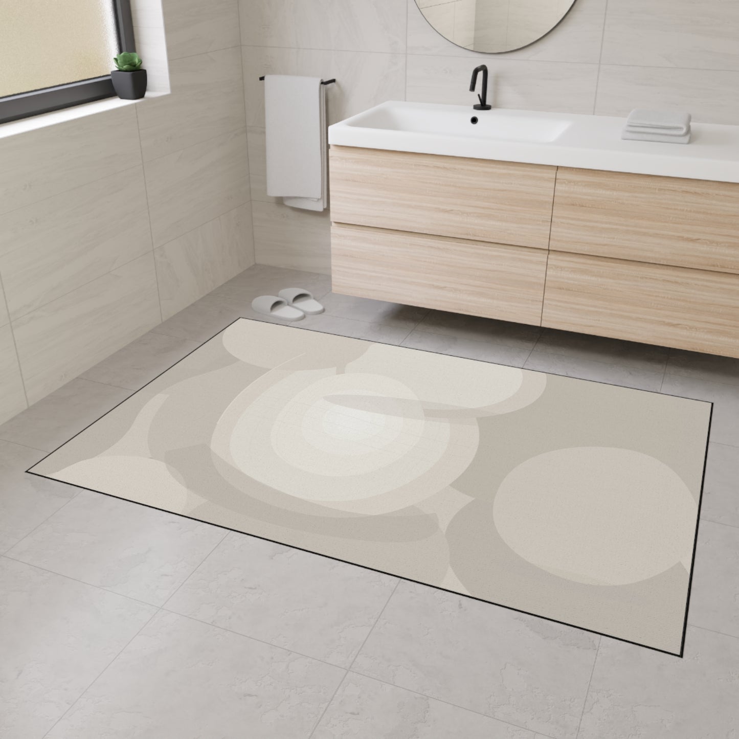 Neutral Abstract Circles Heavy Duty Floor Mat | Non-Slip Entry Rug