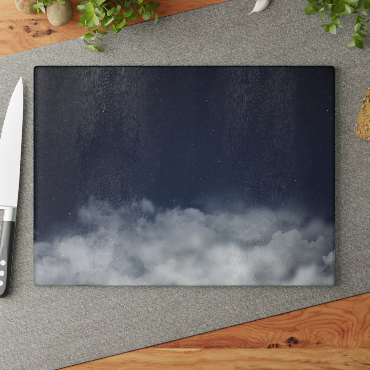 Cloudscape Glass Cutting Board – Moody Sky Kitchen Prep Board