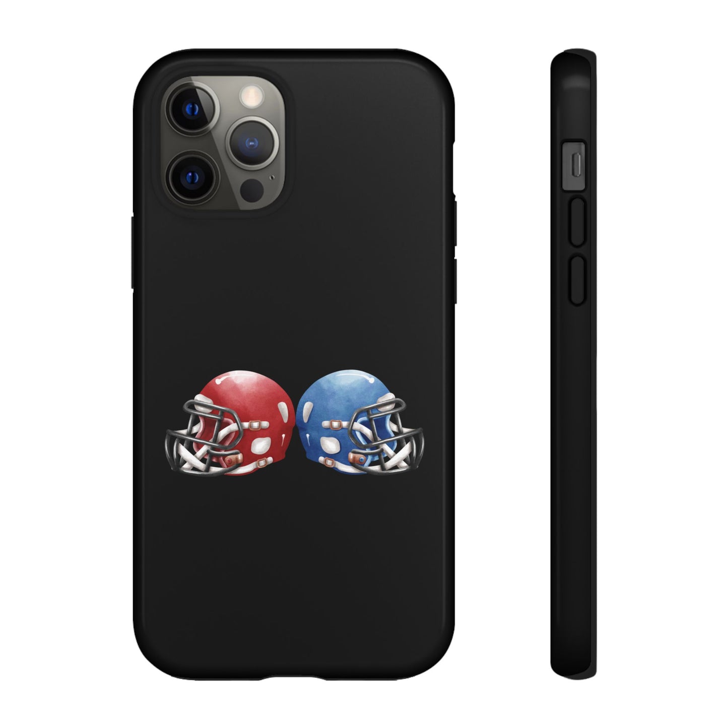 Red and blue football helmet print phone case for iPhone, protective Tough Cover by Printify with sporty design.