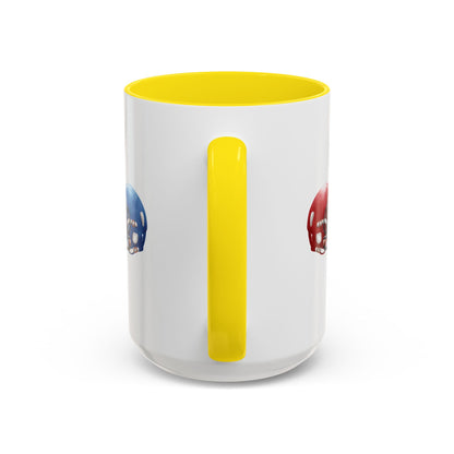 Football Helmet Coffee Mug — Red vs Blue Rivalry Accent Mug (11/15oz)
