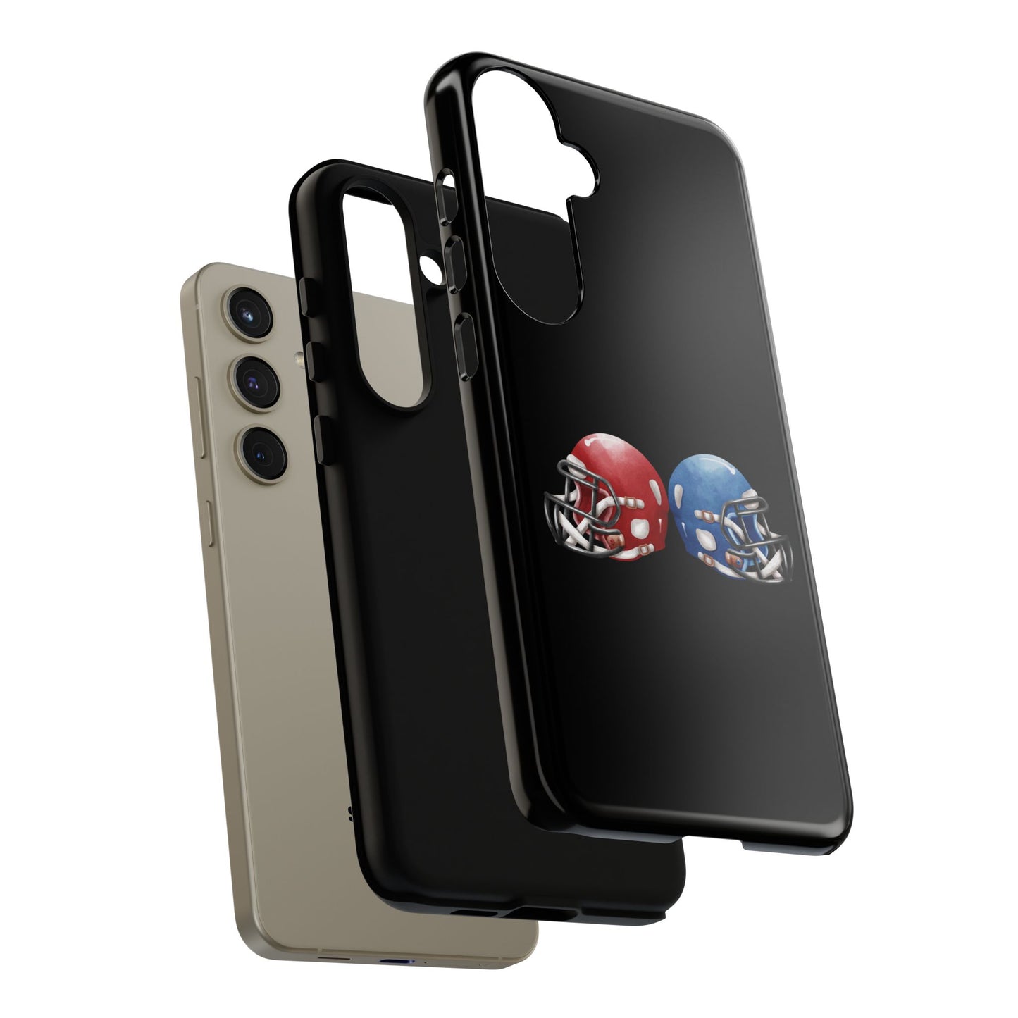 Red and blue football helmet tough phone case for iPhone, protective Printify cover with realistic helmet design.