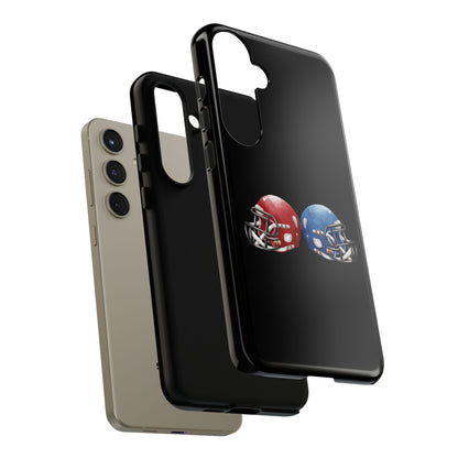 Red and blue football helmet tough phone case for iPhone, protective Printify cover with realistic helmet design.