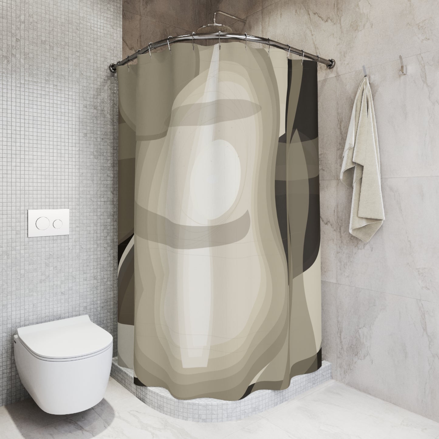 Neutral Abstract Shapes Shower Curtain | Modern Beige Geometric Bath Decor
