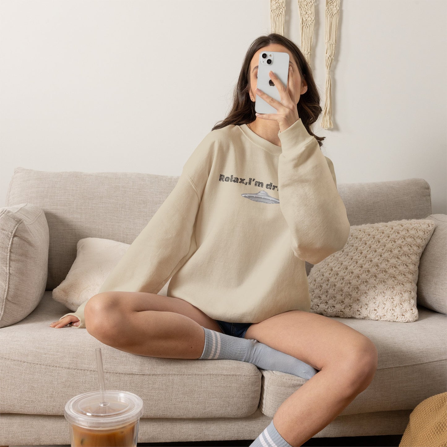 Relaxing UFO Driving Sweatshirt, Funny Gift for UFO Lovers, Unisex Crewneck Pullover, Casual Wear, Space Enthusiast Apparel