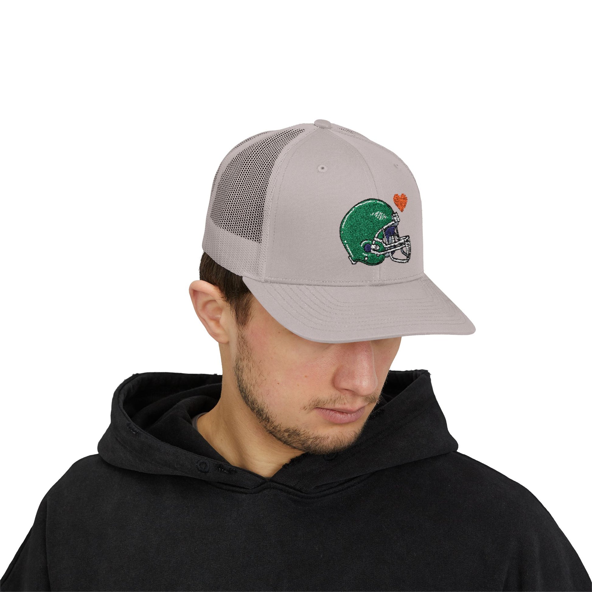 Snapback Trucker Cap with Football Heart Design - Perfect for Sports Fans, Gifts for Gamers, Casual Outings, Tailgating, and Team Spirit - TRV