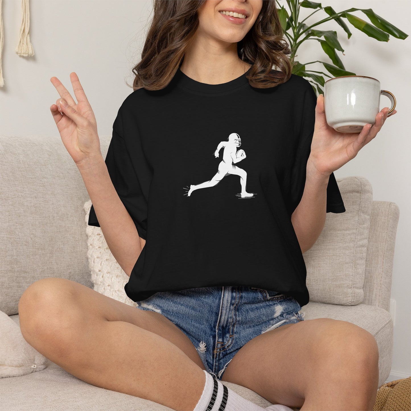 Sporty Unisex Garment-Dyed T-Shirt with Football Player Graphic, Activewear, Casual Wear, Gift for Runners, Fitness Apparel, Everyday Style