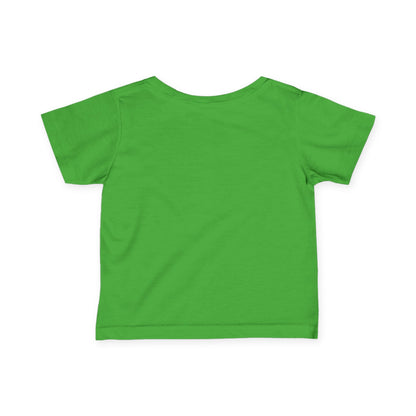 Infant baby T-shirt by Printify featuring a patriotic "Born in the USA" design in red, white, and blue for kids' clothing.