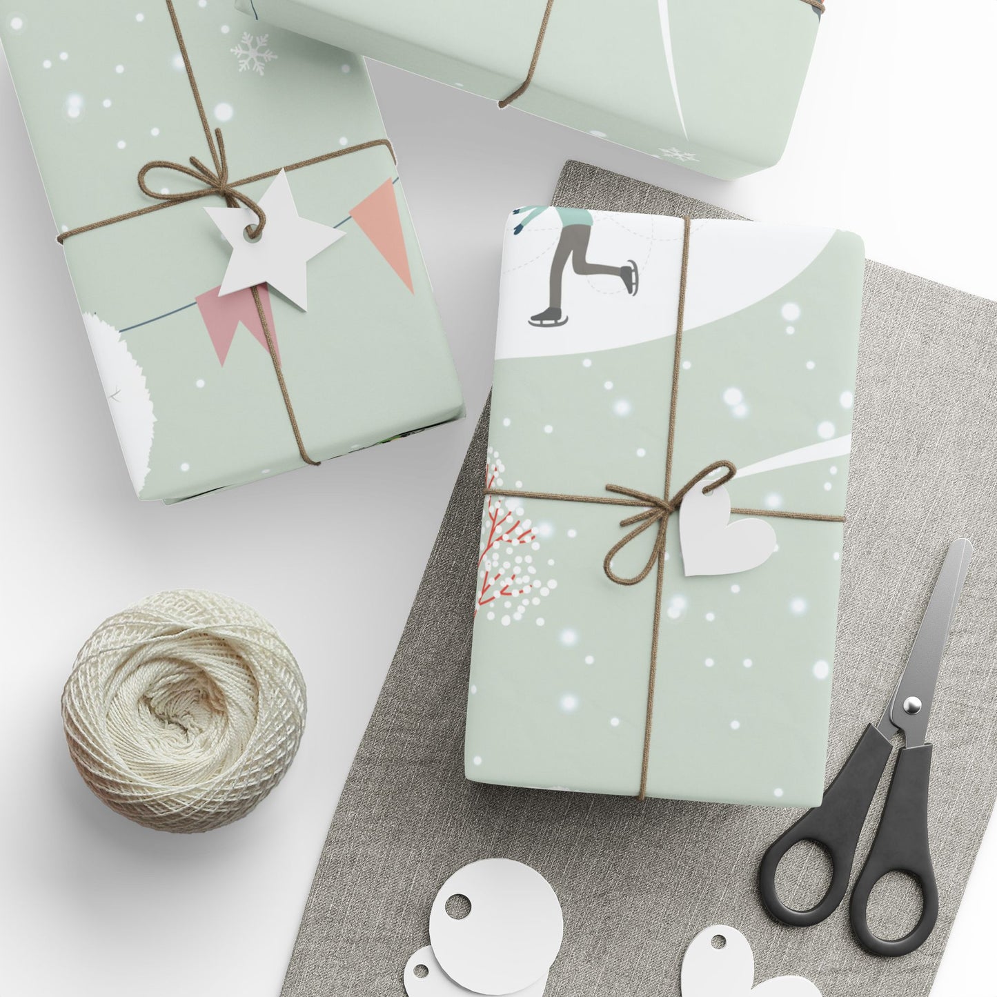 Winter Village Pattern Wrapping Paper | Holiday Snow Scene Roll