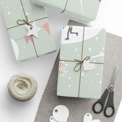 Winter Village Pattern Wrapping Paper | Holiday Snow Scene Roll