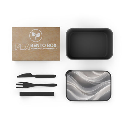 Abstract Grey Marble Waves PLA Bento Box with Band and Utensils | Eco Lunch Container