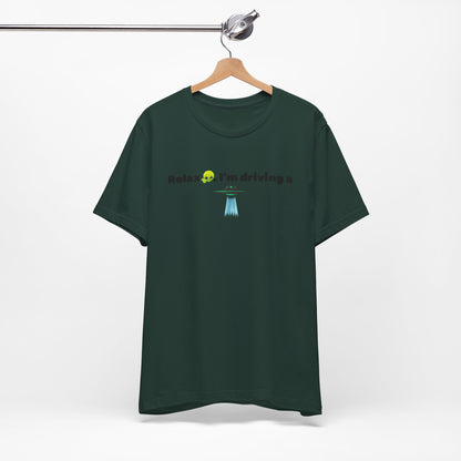 Alien Driving Unisex Tee - Fun Casual Shirt, Gifts for UFO Lovers, Quirky Humor T-Shirt, Perfect for Road Trips, Unique Birthday Present