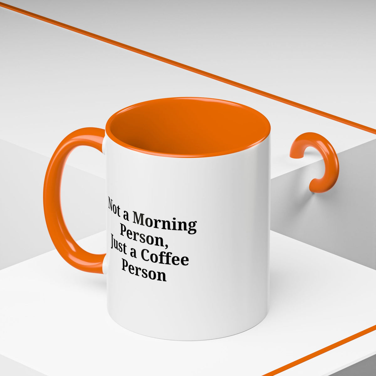 Ceramic coffee mug with the phrase "Not a Morning Person, Just a Coffee Person" printed on it, ideal for morning beverage lovers.