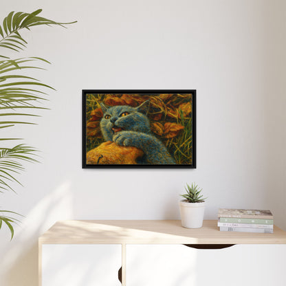 Whimsical Cat Wall Art, Blue Cat Framed Print, Colorful Canvas Decor, Pet Lover Gift, Funny Home Accent - TRV