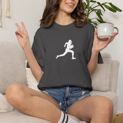 Sporty Unisex Garment-Dyed T-Shirt with Football Player Graphic, Activewear, Casual Wear, Gift for Runners, Fitness Apparel, Everyday Style