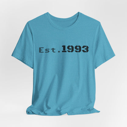 Vintage 1993 Est. T-Shirt by Printify featuring classic "Born in 1993" design on a casual cotton tee.