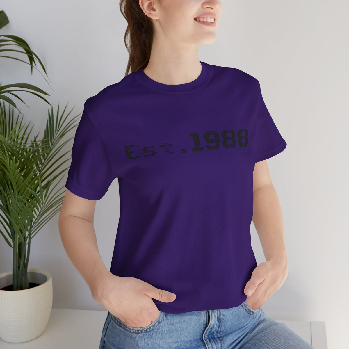 Printify retro logo tee featuring 1988 establishment design, casual unisex T-shirt with vintage style and bold graphic print.