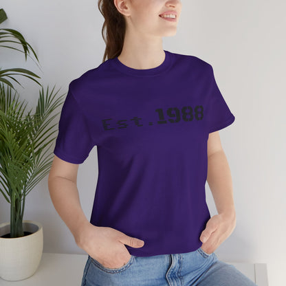 Printify retro logo tee featuring 1988 establishment design, casual unisex T-shirt with vintage style and bold graphic print.