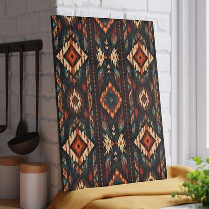 Southwest Aztec Glass Cutting Board – Rustic Tribal Pattern Kitchen Board