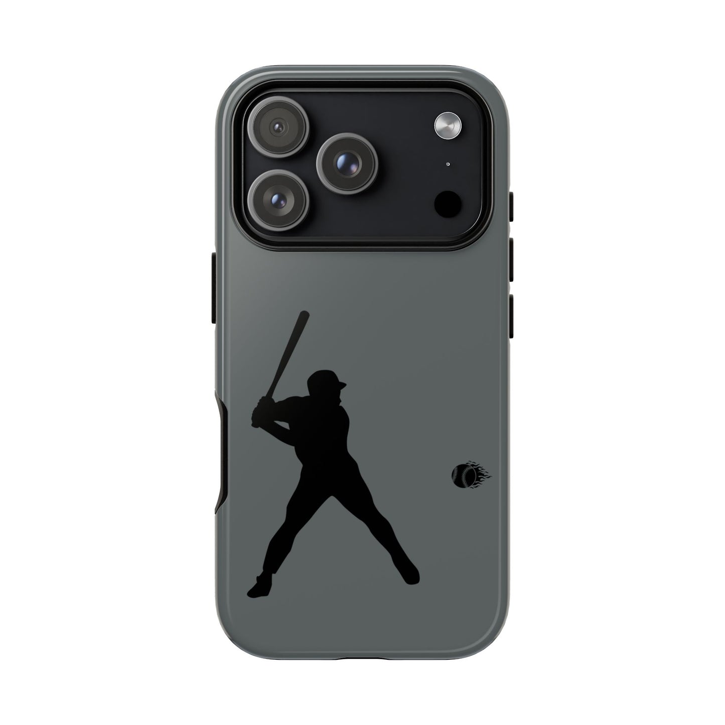 Black baseball silhouette tough phone case for iPhone, featuring sporty design and protective features, by Printify.