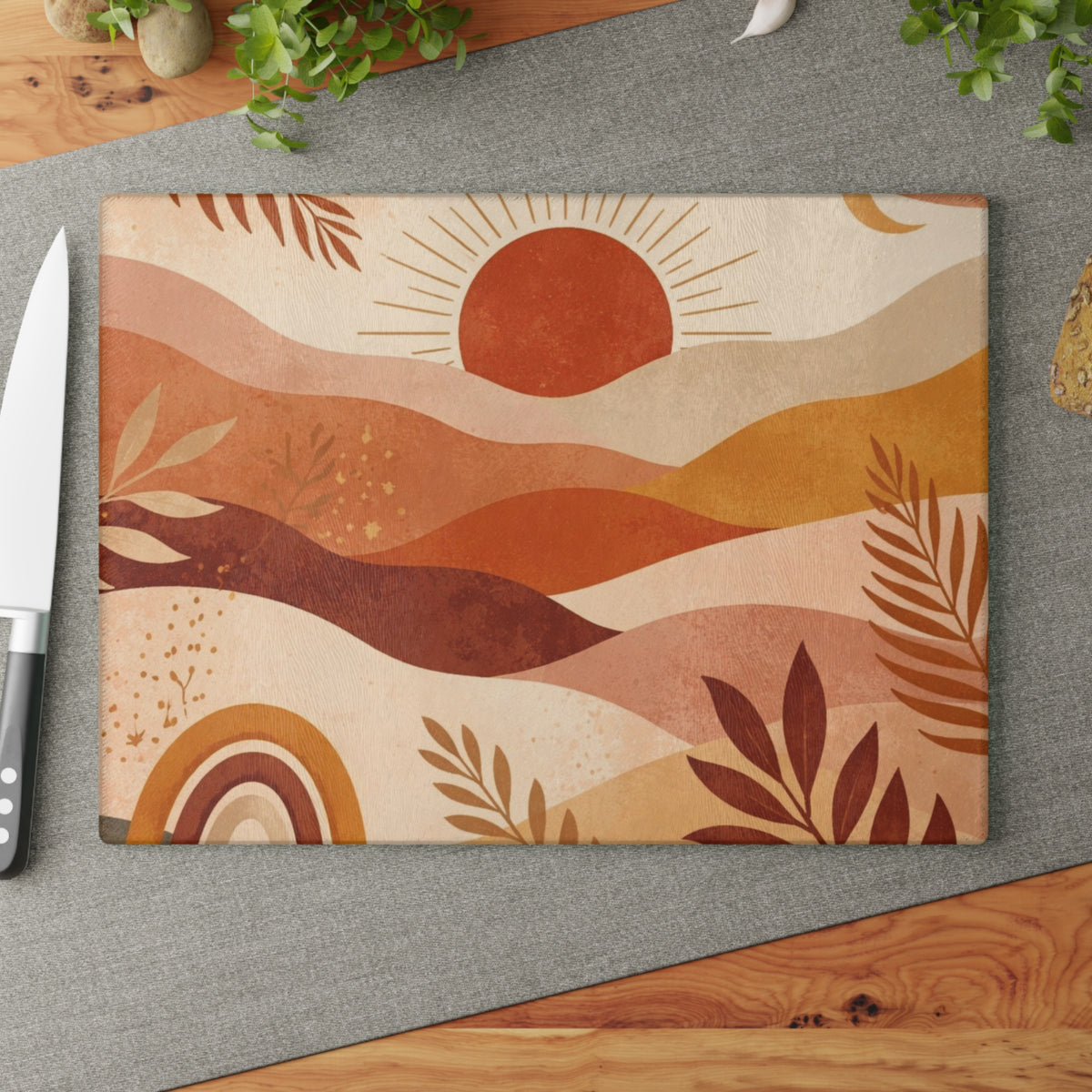 Boho Sunset Desert Waves Glass Cutting Board - view 1
