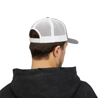 Vintage baseball snapback trucker cap with batter silhouette design, stylish hat by Printify featuring adjustable fit and classic trucker style.
