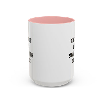 Ceramic coffee mug with "The Best Days Start With Coffee" print, 11oz size, white with black text, by Printify.