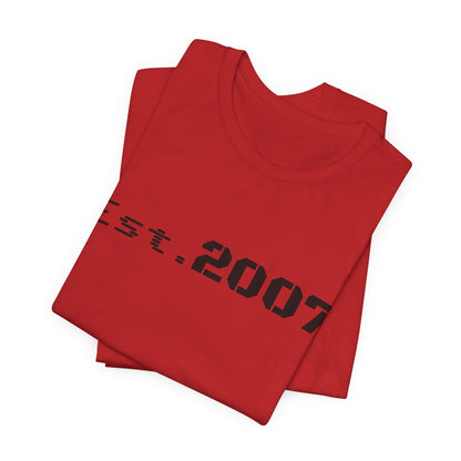Vintage black T-shirt with "Est. 2007" printed front, casual style, by Printify, showcasing the graphic design on the front.